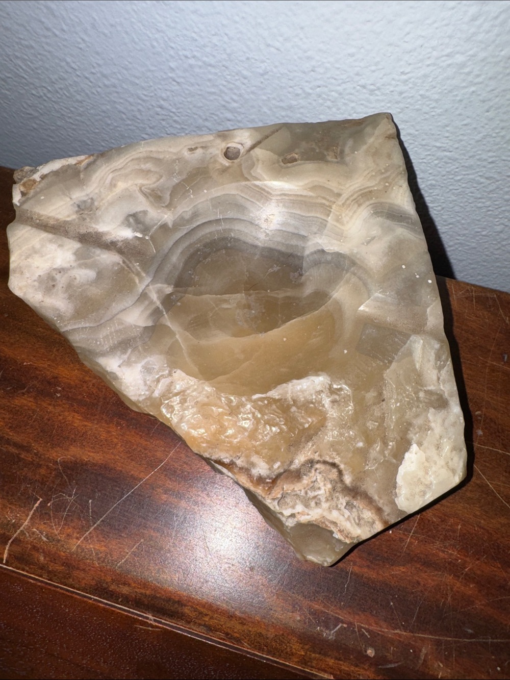 Vintage MCM Hand-Carved Onyx Stone Cigar Cigarette Ashtray Heavy Clean